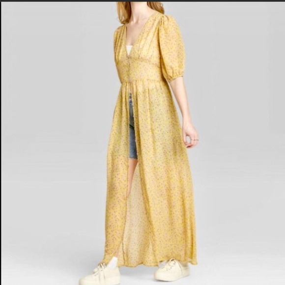 Wild Fable Coverup Dress yellow flowers XL - Picture 3 of 8